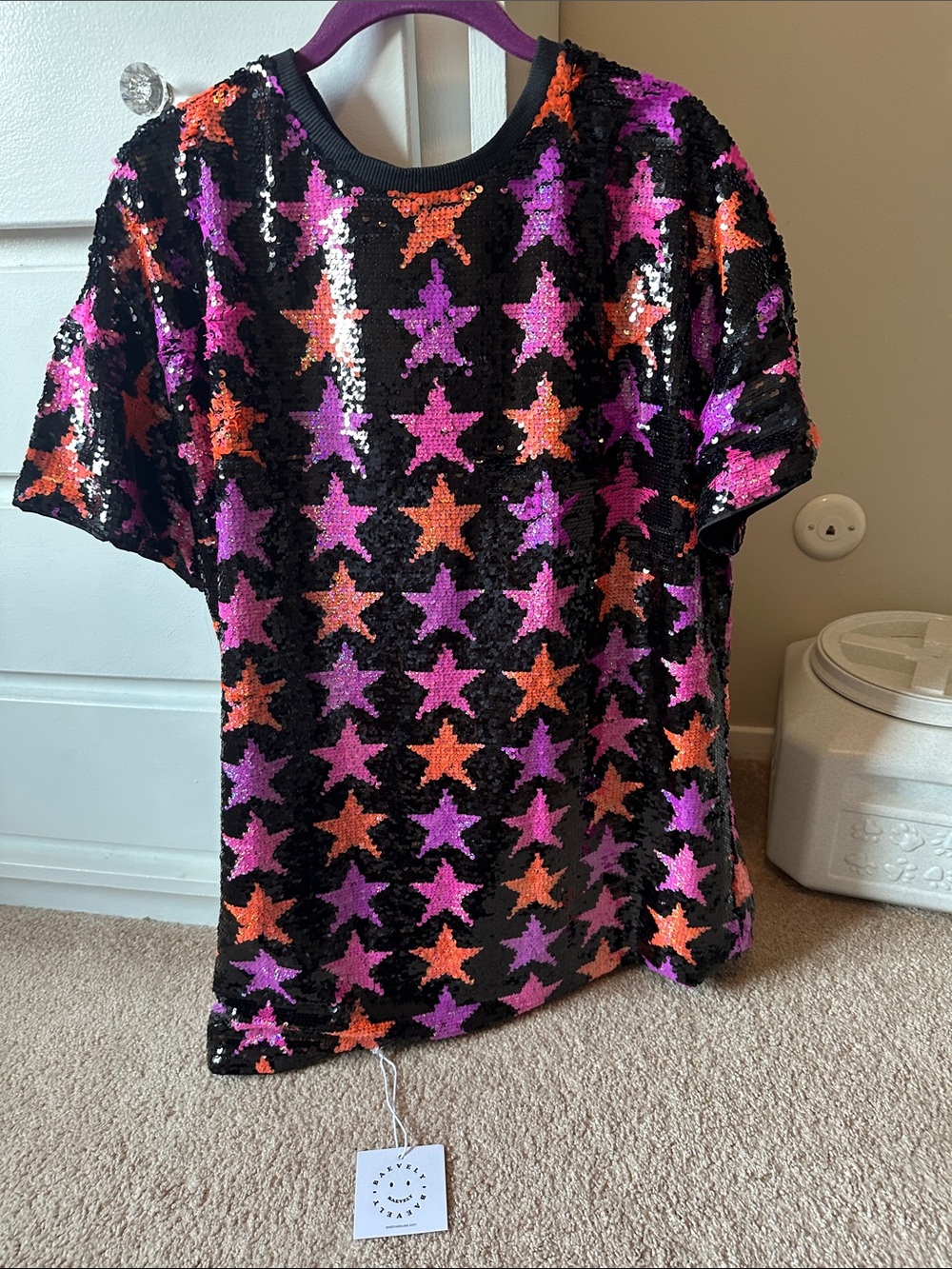 Baevely Sequin Star Short-Sleeve Dress